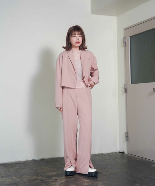 mimi toujours（ミミトゥジュール）の「フロントスリット ワイドパンツ mimi toujours×itsPeachi（その他パンツ・レディース・グレー/ピンク・M/S）」の16枚目の写真