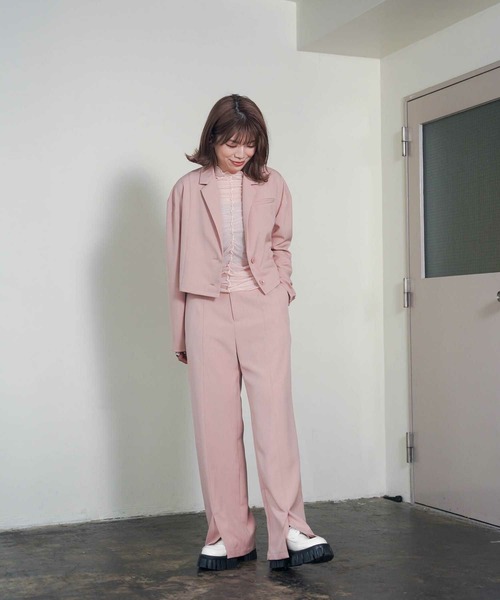 mimi toujours（ミミトゥジュール）の「フロントスリット ワイドパンツ mimi toujours×itsPeachi（その他パンツ・レディース・グレー/ピンク・M/S）」の17枚目の写真