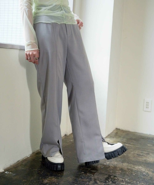 mimi toujours（ミミトゥジュール）の「フロントスリット ワイドパンツ mimi toujours×itsPeachi（その他パンツ・レディース・グレー/ピンク・M/S）」の3枚目の写真