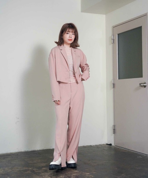 mimi toujours（ミミトゥジュール）の「フロントスリット ワイドパンツ mimi toujours×itsPeachi（その他パンツ・レディース・グレー/ピンク・M/S）」の7枚目の写真