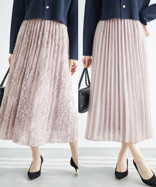 ROPE' PICNIC（ロペピクニック）の「レース×オーガンジープリーツリバーシブルスカート（スカート・レディース・チャコールグレー/ピンク/キナリ・38）」の3枚目の写真