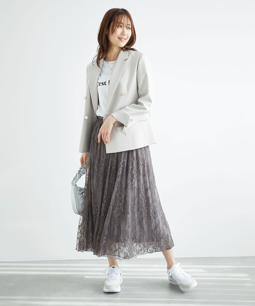 ROPE' PICNIC（ロペピクニック）の「レース×オーガンジープリーツリバーシブルスカート（スカート・レディース・チャコールグレー/ピンク/キナリ・38）」の4枚目の写真