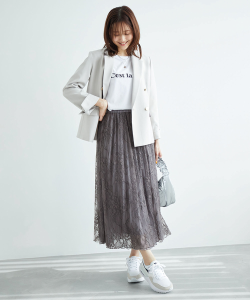 ROPE' PICNIC（ロペピクニック）の「レース×オーガンジープリーツリバーシブルスカート（スカート・レディース・チャコールグレー/ピンク/キナリ・38）」の5枚目の写真