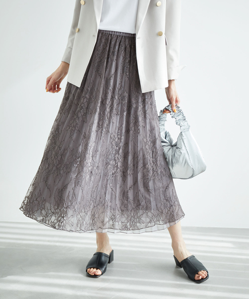 ROPE' PICNIC（ロペピクニック）の「レース×オーガンジープリーツリバーシブルスカート（スカート・レディース・チャコールグレー/ピンク/キナリ・38）」の6枚目の写真