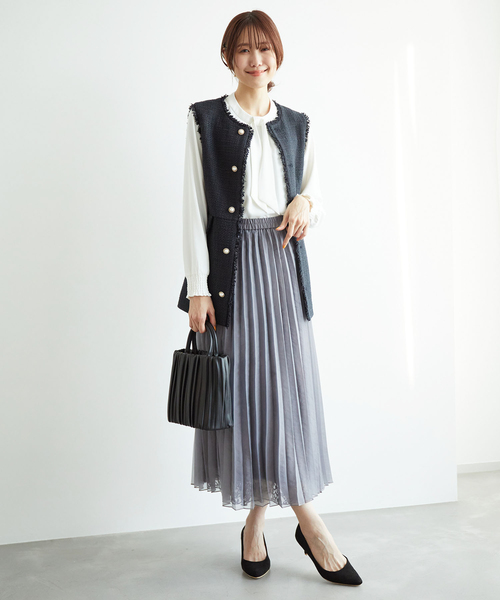 ROPE' PICNIC（ロペピクニック）の「レース×オーガンジープリーツリバーシブルスカート（スカート・レディース・チャコールグレー/ピンク/キナリ・38）」の7枚目の写真