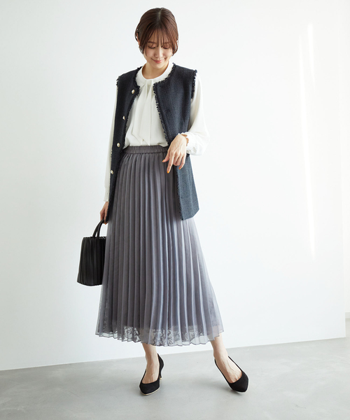 ROPE' PICNIC（ロペピクニック）の「レース×オーガンジープリーツリバーシブルスカート（スカート・レディース・チャコールグレー/ピンク/キナリ・38）」の8枚目の写真