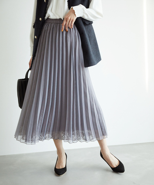 ROPE' PICNIC（ロペピクニック）の「レース×オーガンジープリーツリバーシブルスカート（スカート・レディース・チャコールグレー/ピンク/キナリ・38）」の9枚目の写真