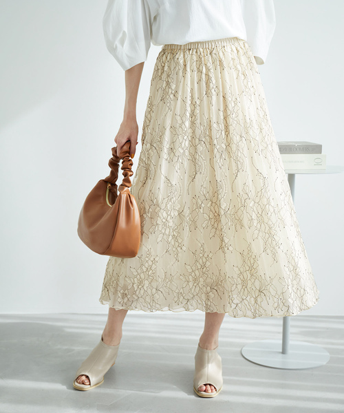 ROPE' PICNIC（ロペピクニック）の「レース×オーガンジープリーツリバーシブルスカート（スカート・レディース・チャコールグレー/ピンク/キナリ・38）」の12枚目の写真