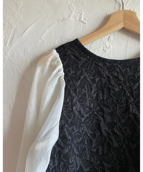 She's Closet（シーズクローゼット）の「【低身長向け/高身長向けサイズあり】異素材切り替えバックリボン長袖ふくれジャガードロングドッキングワンピース（ワンピース・レディース・ブラック/ベージュ/グレー/ブラック×ブラック/ブラック系その他2/ブラック系その他・FREE/SHORT/TALL）」の12枚目の写真