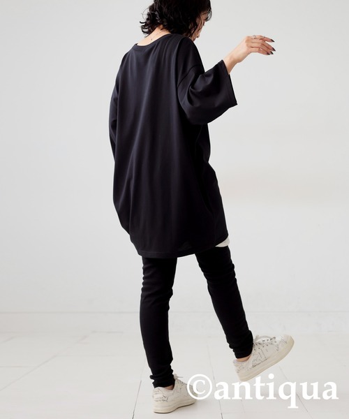 antiqua(アンティカ)の「接触冷感ウェーブ切替Tシャツ(Tシャツ/カットソー・レディース・オフホワイト/ブラック・FREE)」の6枚目の写真