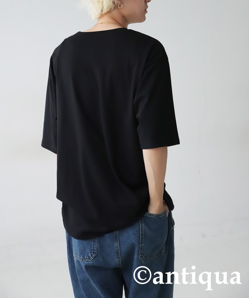 antiqua(アンティカ)の「接触冷感ウェーブ切替Tシャツ(Tシャツ/カットソー・レディース・オフホワイト/ブラック・FREE)」の14枚目の写真