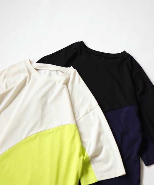 antiqua(アンティカ)の「接触冷感ウェーブ切替Tシャツ(Tシャツ/カットソー・レディース・オフホワイト/ブラック・FREE)」の18枚目の写真