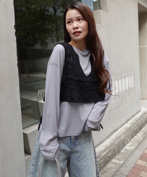 CORNERS（コーナーズ）の「かぎ針編みサイドリボンベスト（ベスト・レディース・ライトベージュ/ホワイト/ブラック/モカ・M）」の19枚目の写真