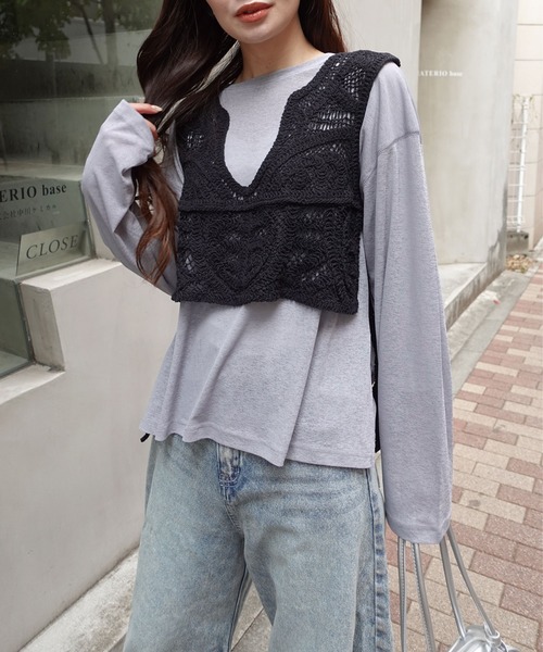 CORNERS（コーナーズ）の「かぎ針編みサイドリボンベスト（ベスト・レディース・ライトベージュ/ホワイト/ブラック/モカ・M）」の22枚目の写真