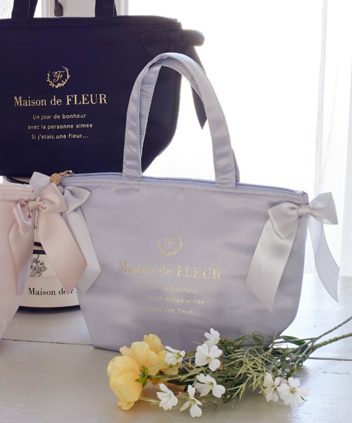 Maison de FLEUR(メゾンドフルール)の「サイドリボン保冷ランチバッグ(エコバッグ/サブバッグ・レディース・ブラック/ピンクベージュ/ブルー系その他7・FREE)」の3枚目の写真
