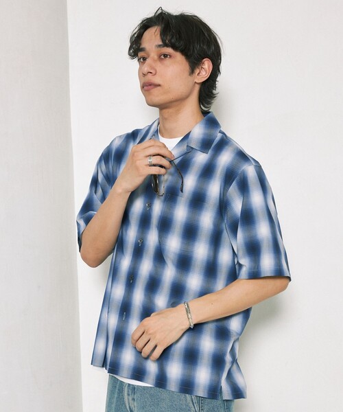 ブルーチェック ダメージシャツ ルーズフィット FREAK'S STORE シャツ FREAK'S STORE/フリークスストア NEW