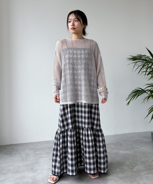 EPIMI E'PIMMY（エピミエピミー）の「パイピングチェックティアードキャミワンピース（ワンピース・レディース・ブラック/ブルー/ネイビー・MEDIUM）」の7枚目の写真