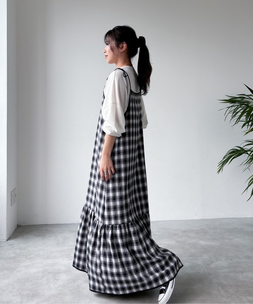 EPIMI E'PIMMY（エピミエピミー）の「パイピングチェックティアードキャミワンピース（ワンピース・レディース・ブラック/ブルー/ネイビー・MEDIUM）」の10枚目の写真