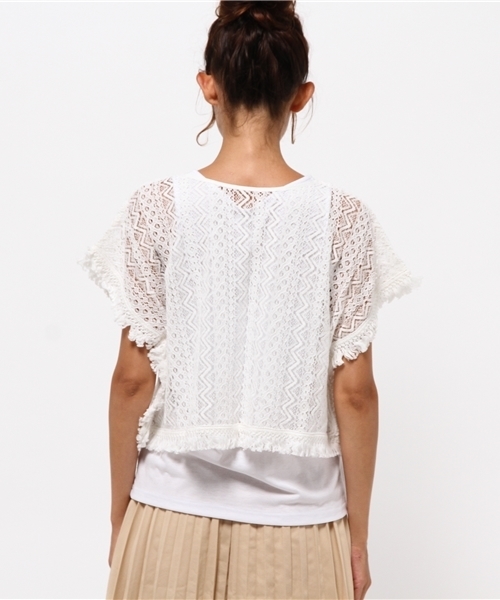 OUTLET（アウトレット）の「【mystic】レースポンチョ×タンクセット（シャツ/ブラウス・レディース・ネイビー/ブラック/ホワイト/オフホワイト・FREE）」の11枚目の写真