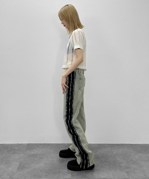 jiasecond.（ジアセカンド）の「【jiasecond.】アシメダメージクロップドニット / トップス ニット ダメージ メッシュ クロップド ショート アシンメトリー レイヤード クラッシュ グレー ホワイト（ニット/セーター・レディース・ホワイト/グレー・FREE）」の17枚目の写真