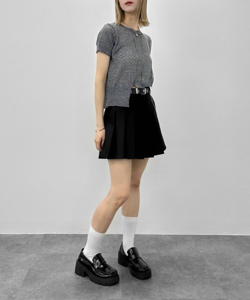 jiasecond.（ジアセカンド）の「【jiasecond.】アシメダメージクロップドニット / トップス ニット ダメージ メッシュ クロップド ショート アシンメトリー レイヤード クラッシュ グレー ホワイト（ニット/セーター・レディース・ホワイト/グレー・FREE）」の9枚目の写真