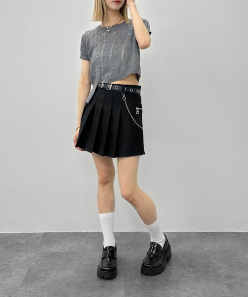 jiasecond.（ジアセカンド）の「【jiasecond.】アシメダメージクロップドニット / トップス ニット ダメージ メッシュ クロップド ショート アシンメトリー レイヤード クラッシュ グレー ホワイト（ニット/セーター・レディース・ホワイト/グレー・FREE）」の5枚目の写真