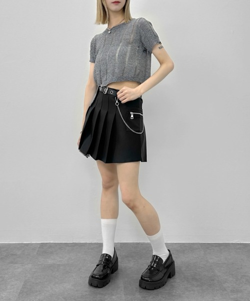 jiasecond.（ジアセカンド）の「【jiasecond.】アシメダメージクロップドニット / トップス ニット ダメージ メッシュ クロップド ショート アシンメトリー レイヤード クラッシュ グレー ホワイト（ニット/セーター・レディース・ホワイト/グレー・FREE）」の10枚目の写真