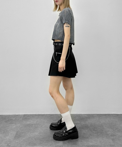 jiasecond.（ジアセカンド）の「【jiasecond.】アシメダメージクロップドニット / トップス ニット ダメージ メッシュ クロップド ショート アシンメトリー レイヤード クラッシュ グレー ホワイト（ニット/セーター・レディース・ホワイト/グレー・FREE）」の7枚目の写真