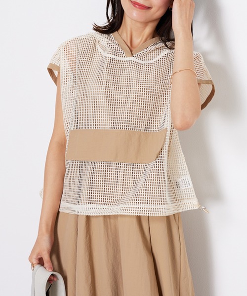 BELLUNA PLUS(ベルーナ)の「メッシュ使いワンピースアンサンブル(ワンピース・レディース・ベージュ系/ネイビー系・MEDIUM/LARGE/X-LARGE)」の4枚目の写真