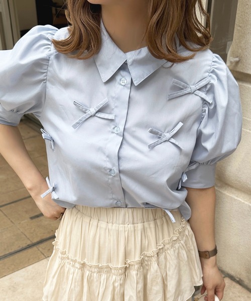 apres jour（アプレジュール）の「リボンデザインブラウス【ZOZOTOWN限定アイテム】（シャツ/ブラウス・レディース・ブルー/オフホワイト/ブラック・X-LARGE/フリー）」の9枚目の写真