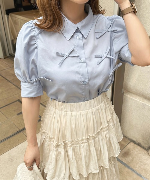 apres jour（アプレジュール）の「リボンデザインブラウス【ZOZOTOWN限定アイテム】（シャツ/ブラウス・レディース・ブルー/オフホワイト/ブラック・X-LARGE/フリー）」の8枚目の写真