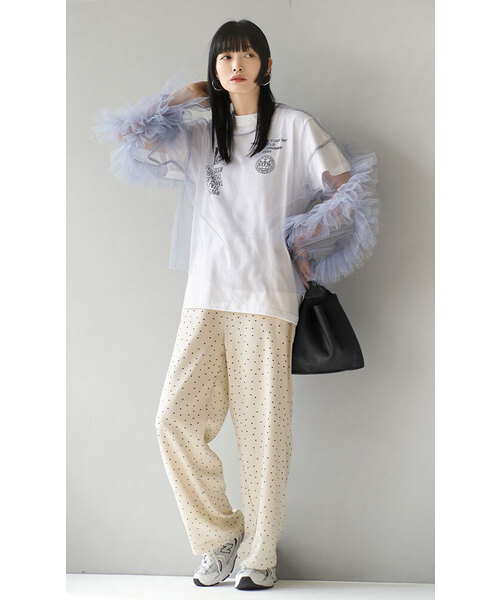 MIMIMEMETE(ミミメメット)の「ドット柄 イージーパンツ(その他パンツ・レディース・オフホワイト/ブラック・M)」の6枚目の写真