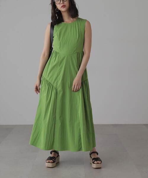 FREE'S MART（フリーズマート）の「◆タイプライターギャザーマキシワンピース（ワンピース・レディース・ブラック/グレー/グリーン・SMALL/MEDIUM）」の3枚目の写真