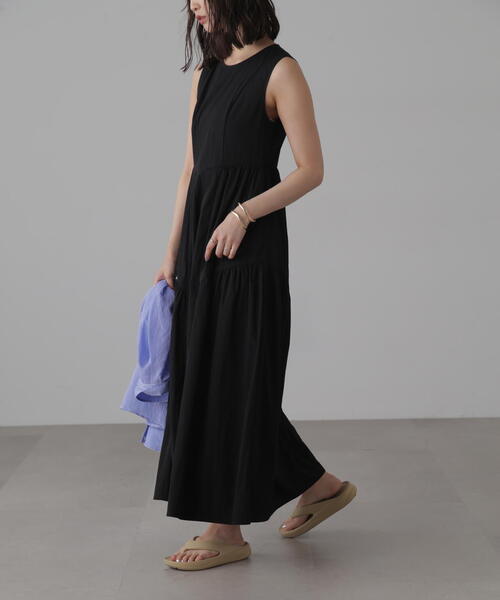 FREE'S MART（フリーズマート）の「◆タイプライターギャザーマキシワンピース（ワンピース・レディース・ブラック/グレー/グリーン・SMALL/MEDIUM）」の4枚目の写真