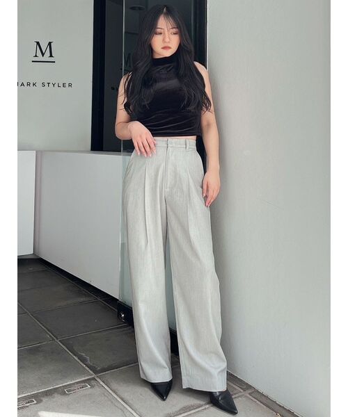 GYDA（ジェイダ）の「ハイウエストタックワイドスラックスパンツ（スラックス・レディース・ブラック/グレー・FREE）」の5枚目の写真