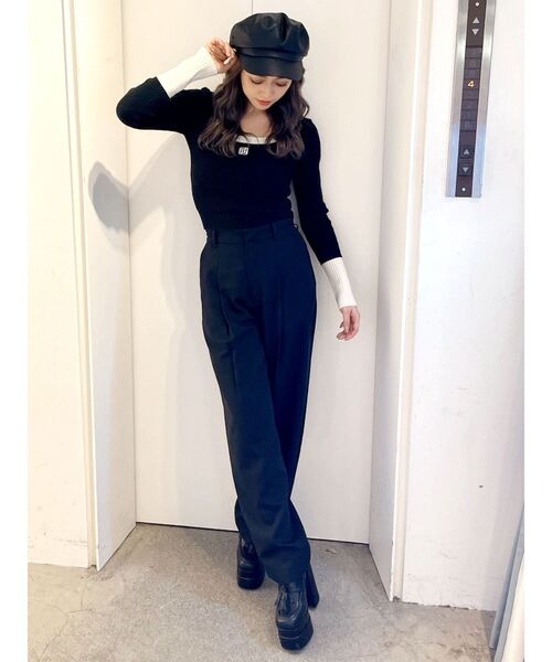 GYDA（ジェイダ）の「ハイウエストタックワイドスラックスパンツ（スラックス・レディース・ブラック/グレー・FREE）」の14枚目の写真