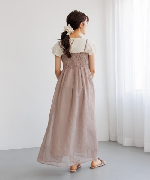 フラワーシャーリングパネルワンピース / Flower shirring panel