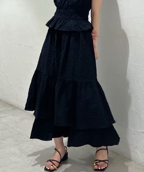 JILL STUART（ジルスチュアート）の「◆ドビーサッカーシャーリングスカート（スカート・レディース・ライトグリーン/ネイビー・2/0）」の2枚目の写真