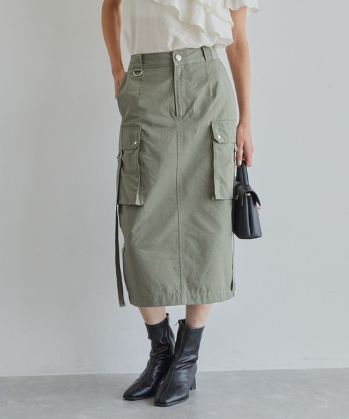 VIS（ビス）の「ミモレ丈ミリタリーカーゴスカート（スカート・レディース・キナリ/グリーン系その他2/ネイビー・M/S）」の2枚目の写真