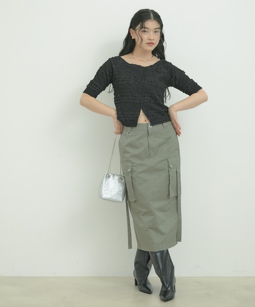 VIS（ビス）の「ミモレ丈ミリタリーカーゴスカート（スカート・レディース・キナリ/グリーン系その他2/ネイビー・M/S）」の4枚目の写真