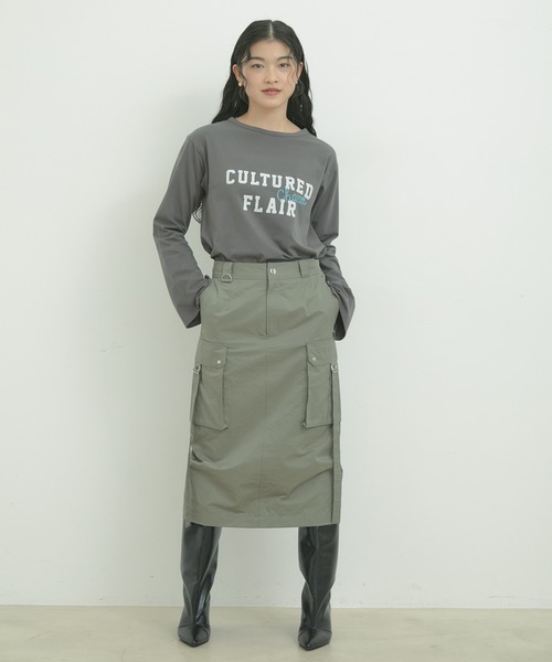 VIS（ビス）の「ミモレ丈ミリタリーカーゴスカート（スカート・レディース・キナリ/グリーン系その他2/ネイビー・M/S）」の5枚目の写真