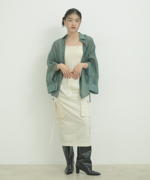 VIS（ビス）の「ミモレ丈ミリタリーカーゴスカート（スカート・レディース・キナリ/グリーン系その他2/ネイビー・M/S）」の8枚目の写真