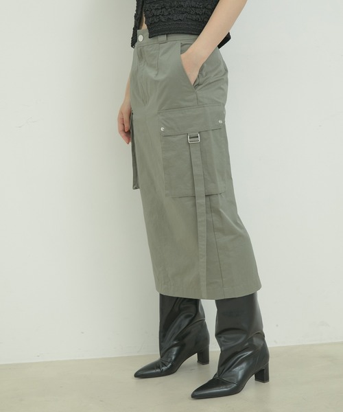 VIS（ビス）の「ミモレ丈ミリタリーカーゴスカート（スカート・レディース・キナリ/グリーン系その他2/ネイビー・M/S）」の10枚目の写真