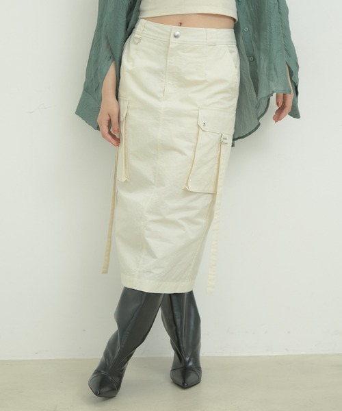 VIS（ビス）の「ミモレ丈ミリタリーカーゴスカート（スカート・レディース・キナリ/グリーン系その他2/ネイビー・M/S）」の14枚目の写真