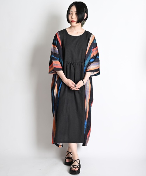 HENRIK VIBSKOV ストライプロングワンピース セール】ストライプ柄 七分袖 ロングワンピース（ワンピース