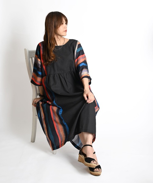 お値引きBEARDSLEYストライプ柄 ロングワンピース BEARDSLEY ストライプ ロングワンピース 長袖