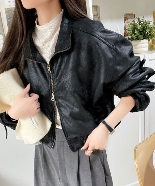 mily bilet（ミウィビレット）の「【mily bilet】ヴィンテージ感漂う。スウェードライク素材リボンデザインダブルジップブルゾンジャケット（ブルゾン・レディース・ブラック/モカ・X-LARGE/SMALL/MEDIUM/LARGE）」の18枚目の写真