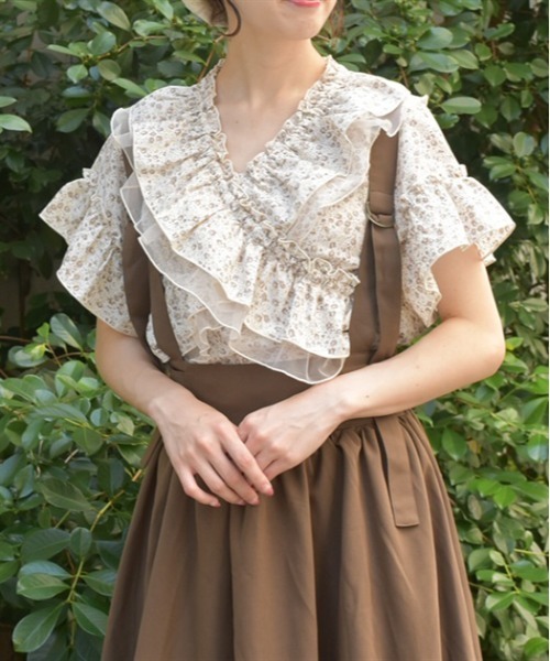 axes femme(アクシーズファム)の「2WAYフリル×チュールブラウス(シャツ/ブラウス・レディース・サックスブルー/ブラック/キナリ・FREE)」の2枚目の写真