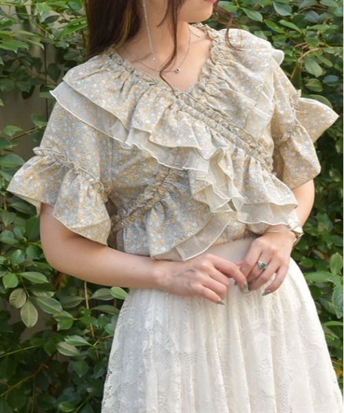axes femme(アクシーズファム)の「2WAYフリル×チュールブラウス(シャツ/ブラウス・レディース・サックスブルー/ブラック/キナリ・FREE)」の4枚目の写真