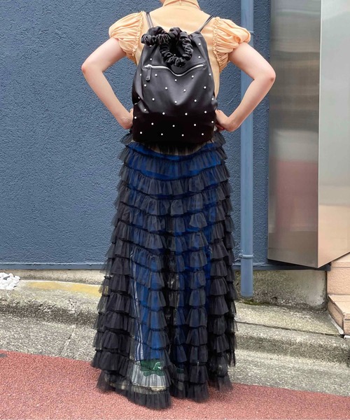 Casselini（キャセリーニ）の「Casselini(キャセリーニ)パールサテンナップサック（バックパック/リュック・レディース・アイボリー/ブラック・FREE）」の3枚目の写真